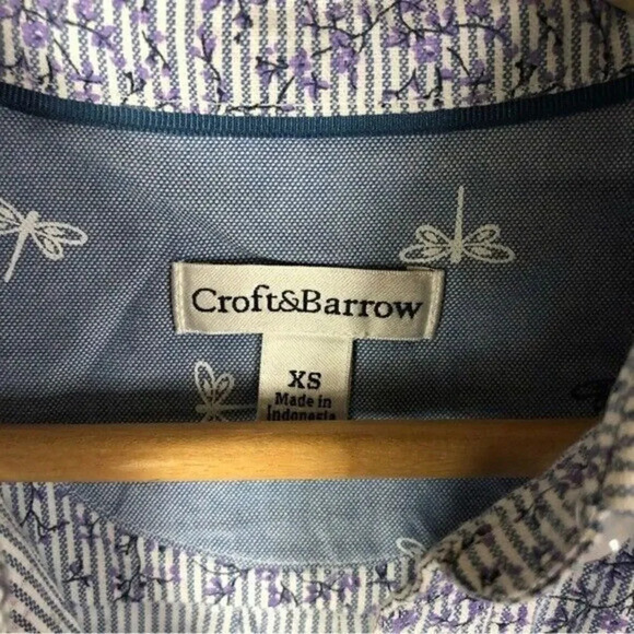 Croft & Barrow Blue & White Floral Stripe Long Sleeve Button Down XS - Picture 4 of 5